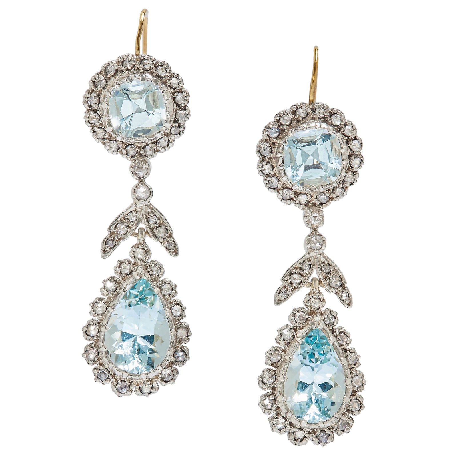 PAIR OF ANTIQUE AQUAMARINE AND DIAMOND DROP EARRINGS (1 of 1)
