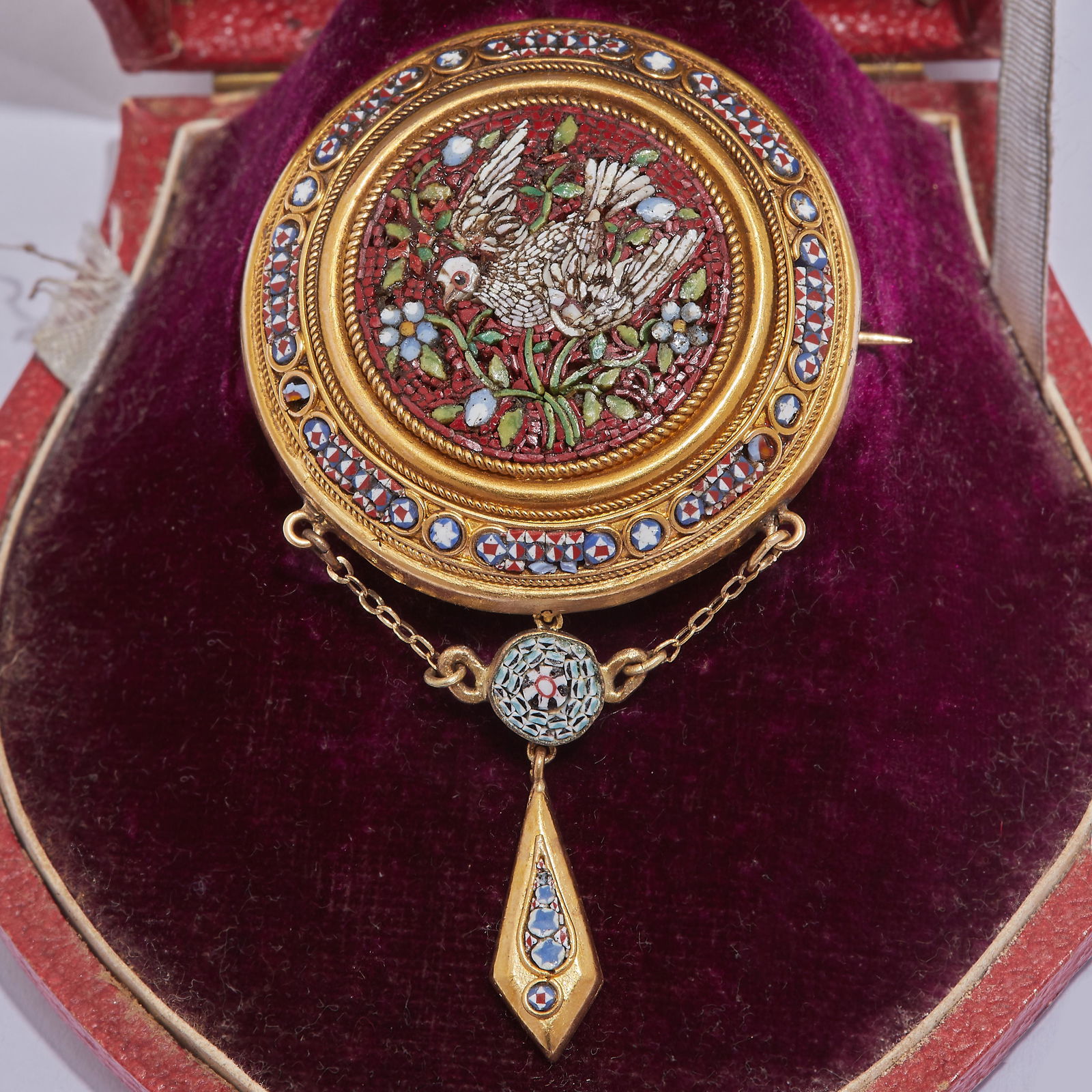 ANTIQUE MICRO MOSAIC DROP BROOCH (1 of 1)