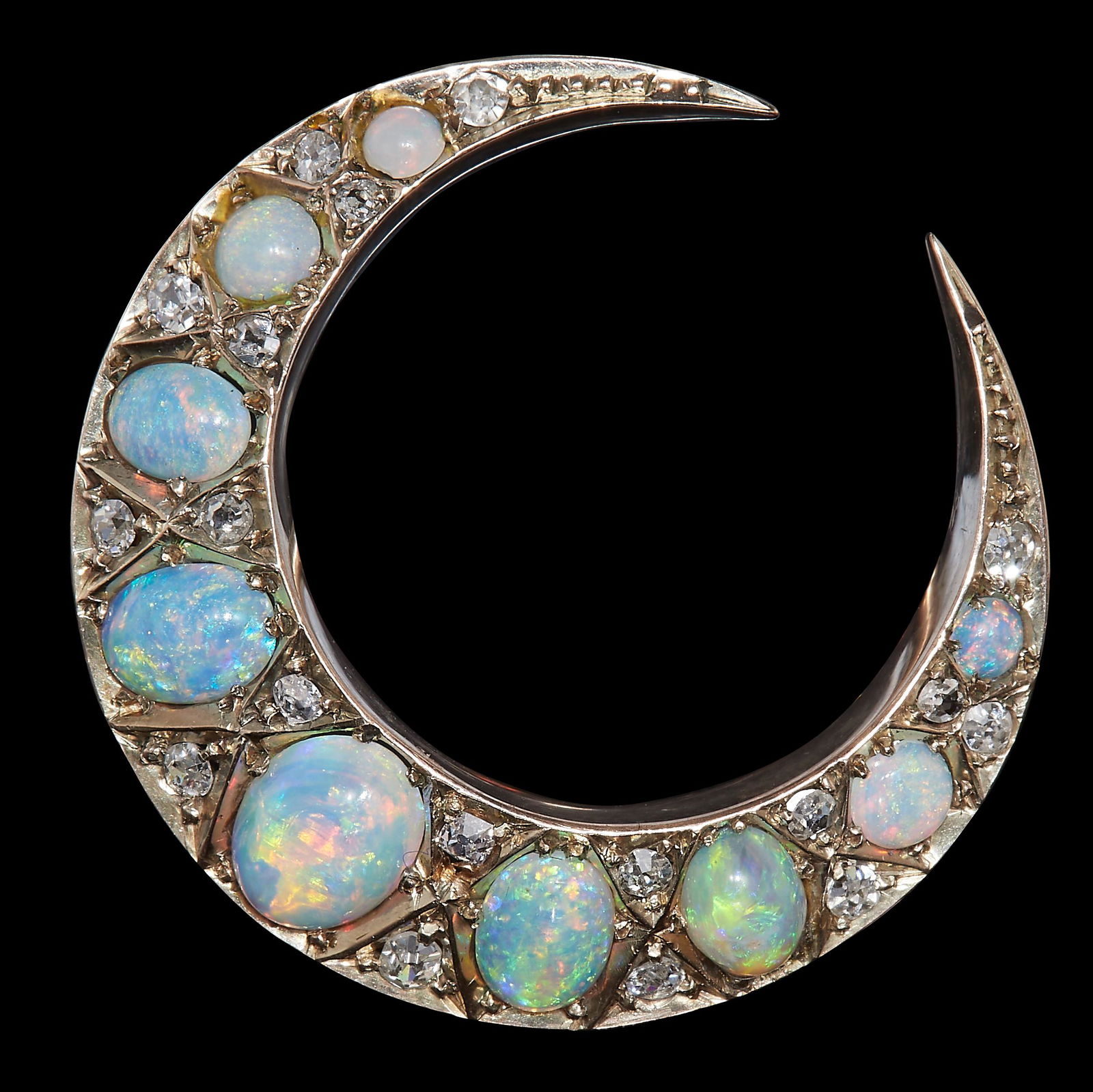 OPAL AND DIAMOND CRESCENT BROOCH (1 of 1)