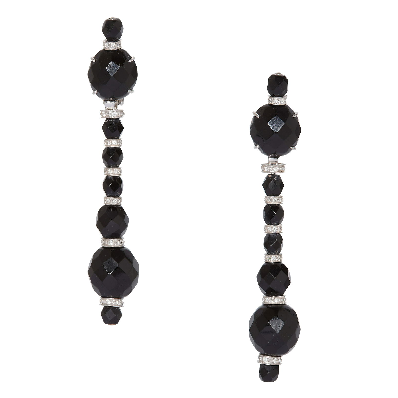 ART-DECO PAIR OF JET AND DIAMOND DROP EARRINGS (1 of 2)