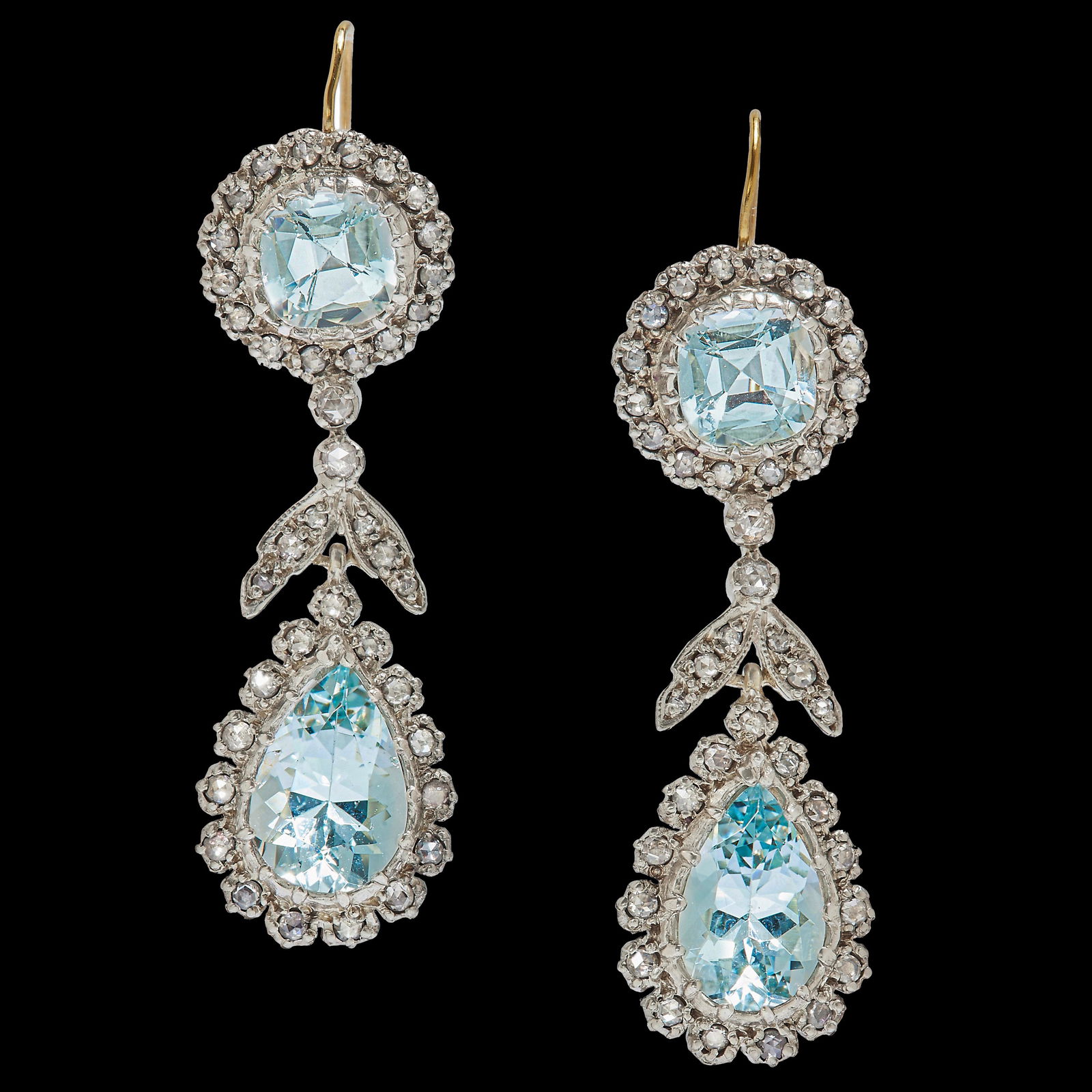 PAIR OF ANTIQUE AQUAMARINE AND DIAMOND DROP EARRINGS, (1 of 1)