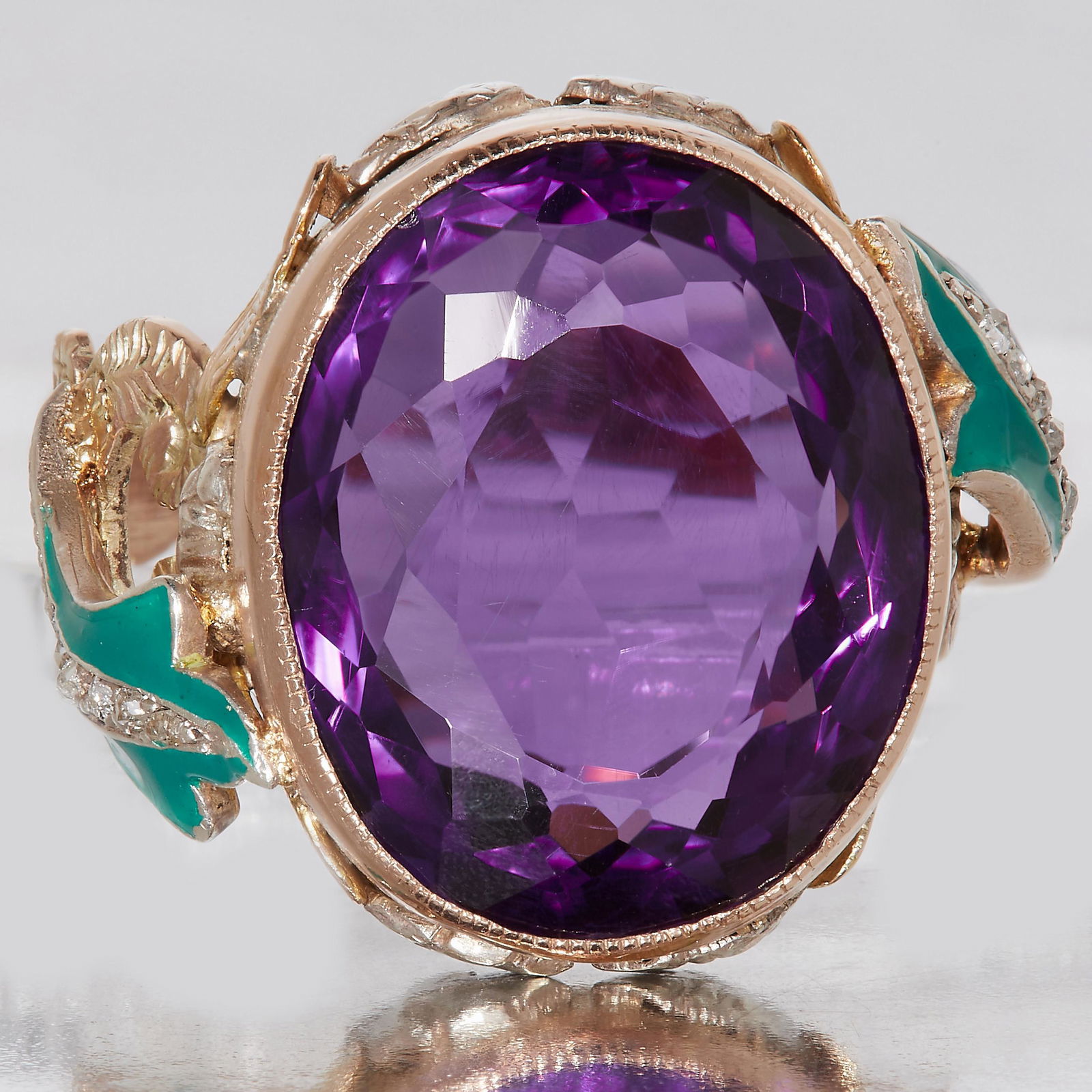 AMETHYST DIAMOND AND ENAMEL BISHOPS RING (1 of 2)