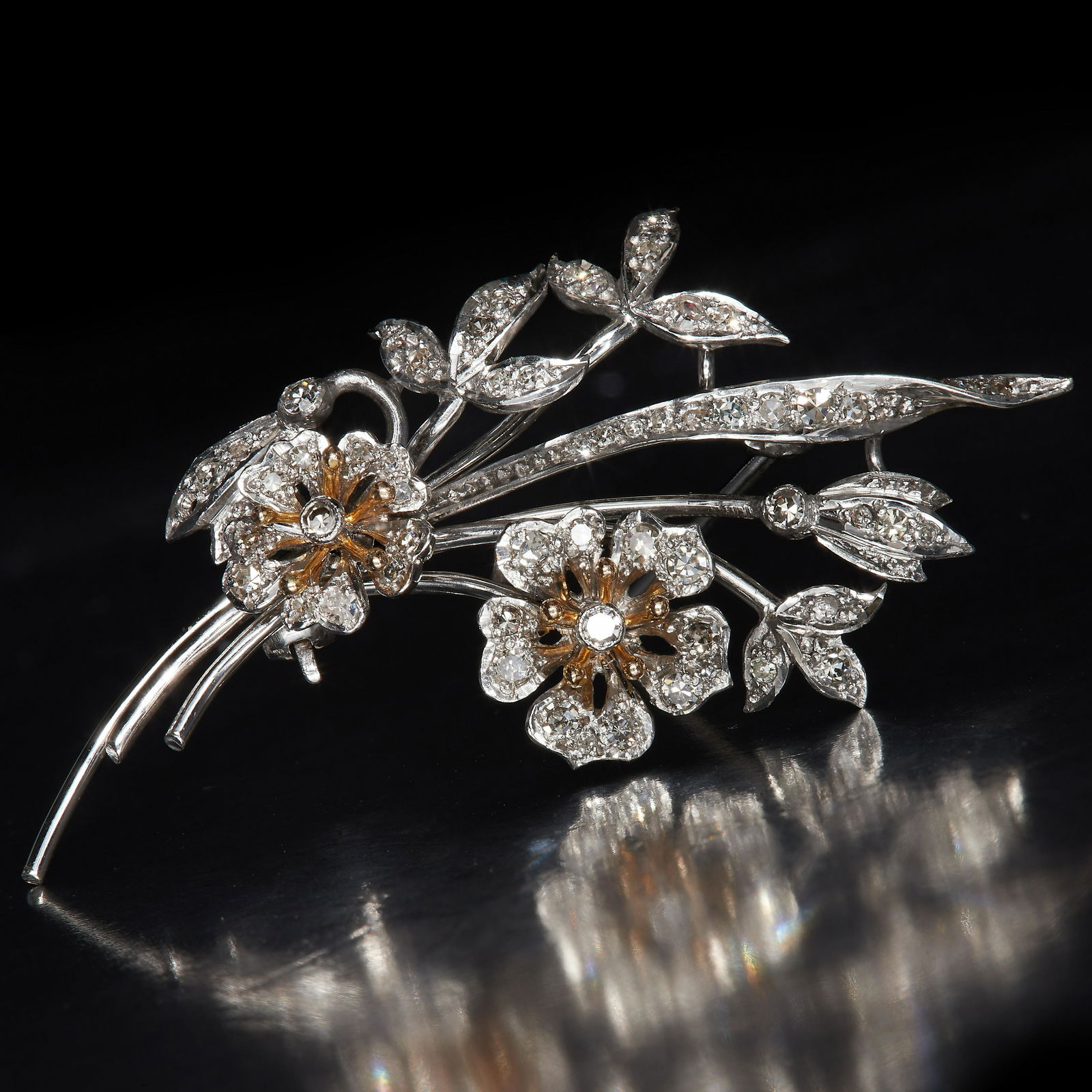 ANTIQUE DIAMOND FLORAL BROOCH (1 of 1)