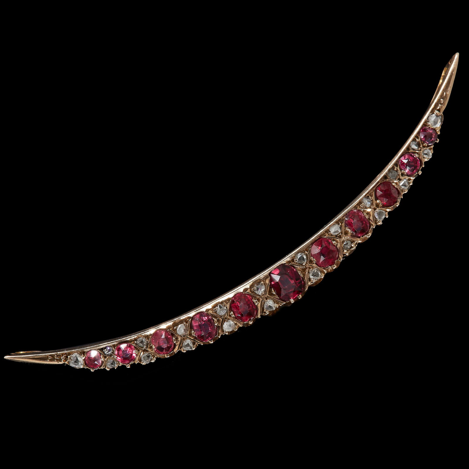 ANTIQUE RUBY AND DIAMOND CRESCENT BROOCH (1 of 1)