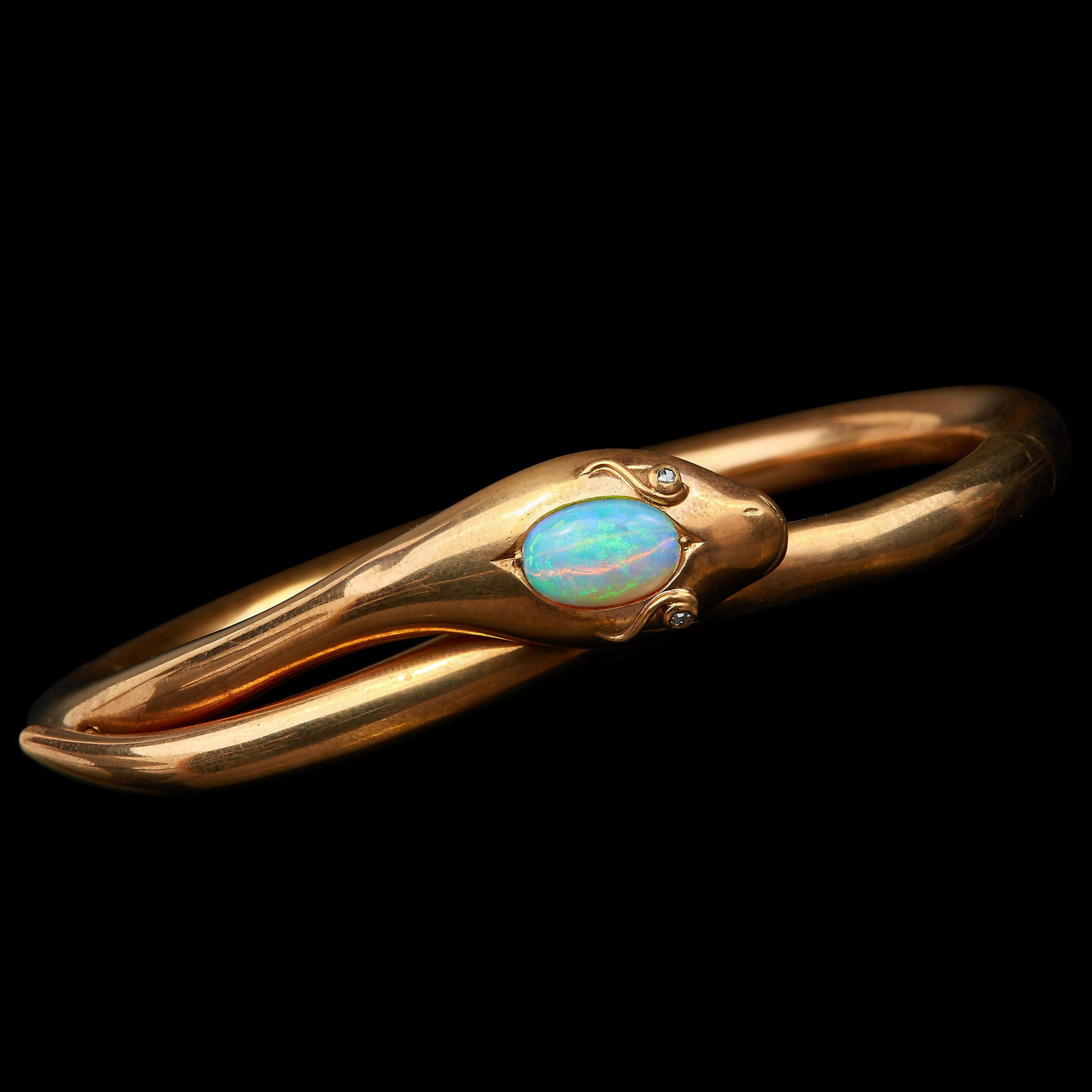 VICTORIAN OPAL AND DIAMOND HINGED SNAKE BANGLE (1 of 2)