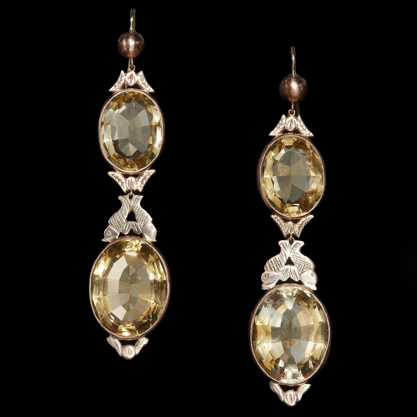 PAIR OF VICTORIAN LARGE CITRINE DROP EARRINGS (1 of 1)