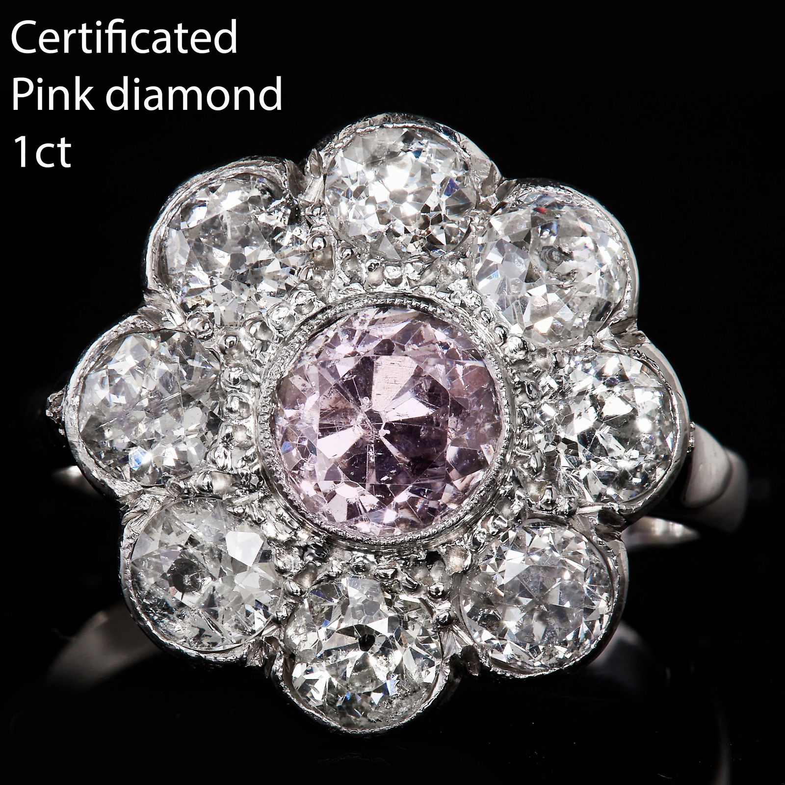 IMPRESSIVE CERTIFIED PURPLISH PINK DIAMOND CLUSTER RING (1 of 1)