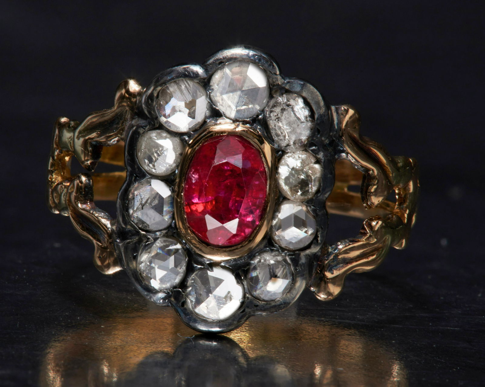 ANTIQUE RUBY AND DIAMOND CLUSTER RING (1 of 1)