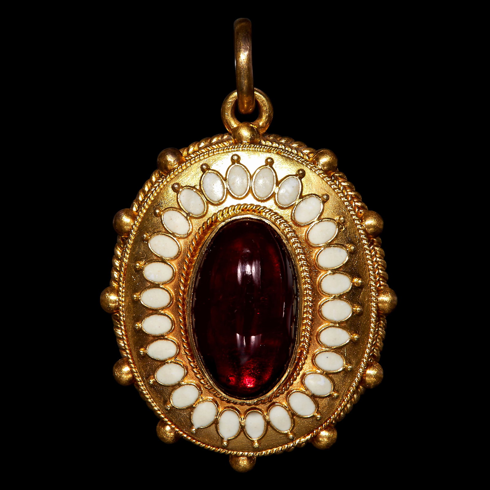 ANTIQUE GARNET AND ENAMEL LOCKET PENDANT (1 of 1)