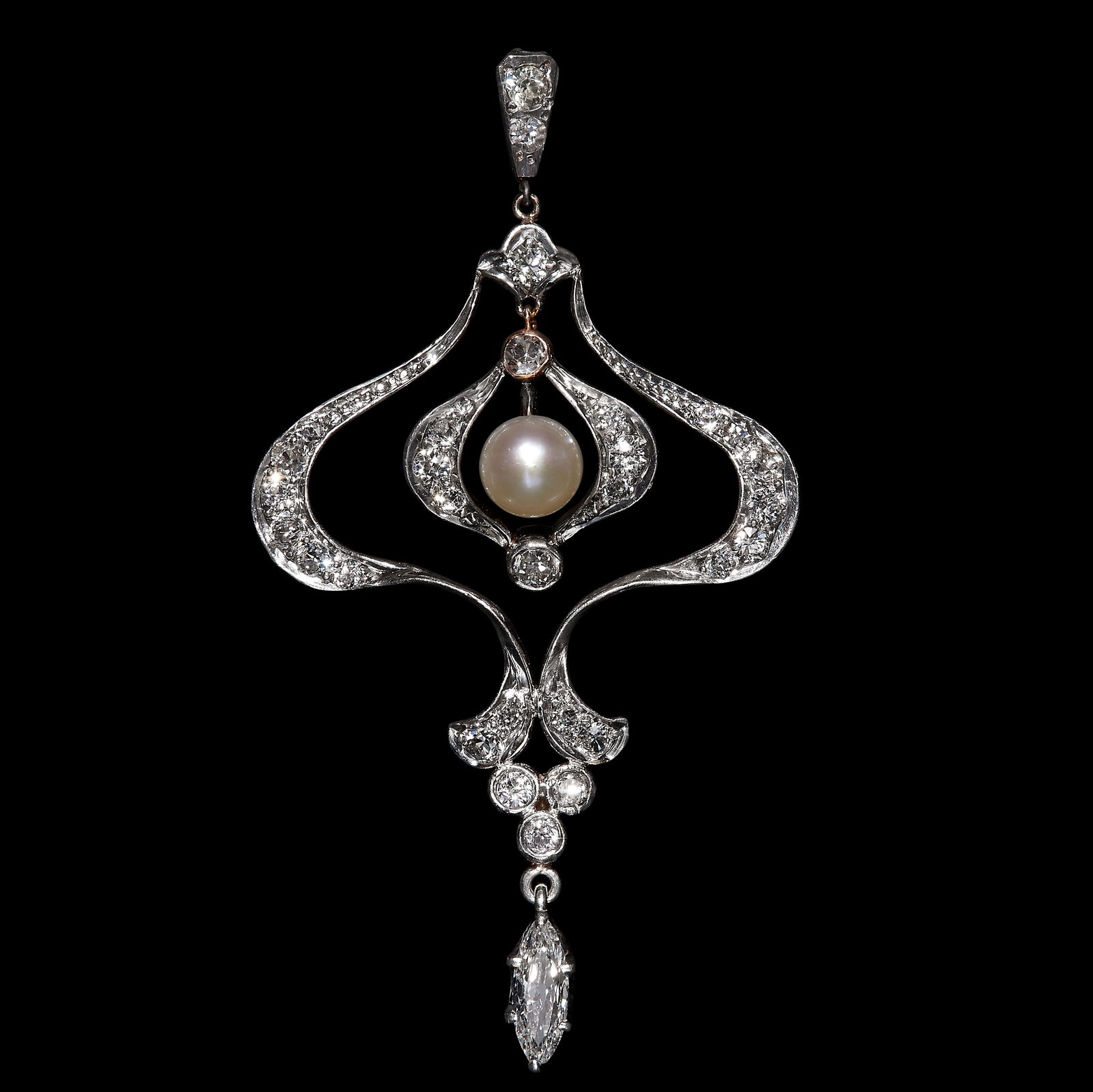 ART-NOUVEAU DIAMOND AND PEARL BROOCH (1 of 1)