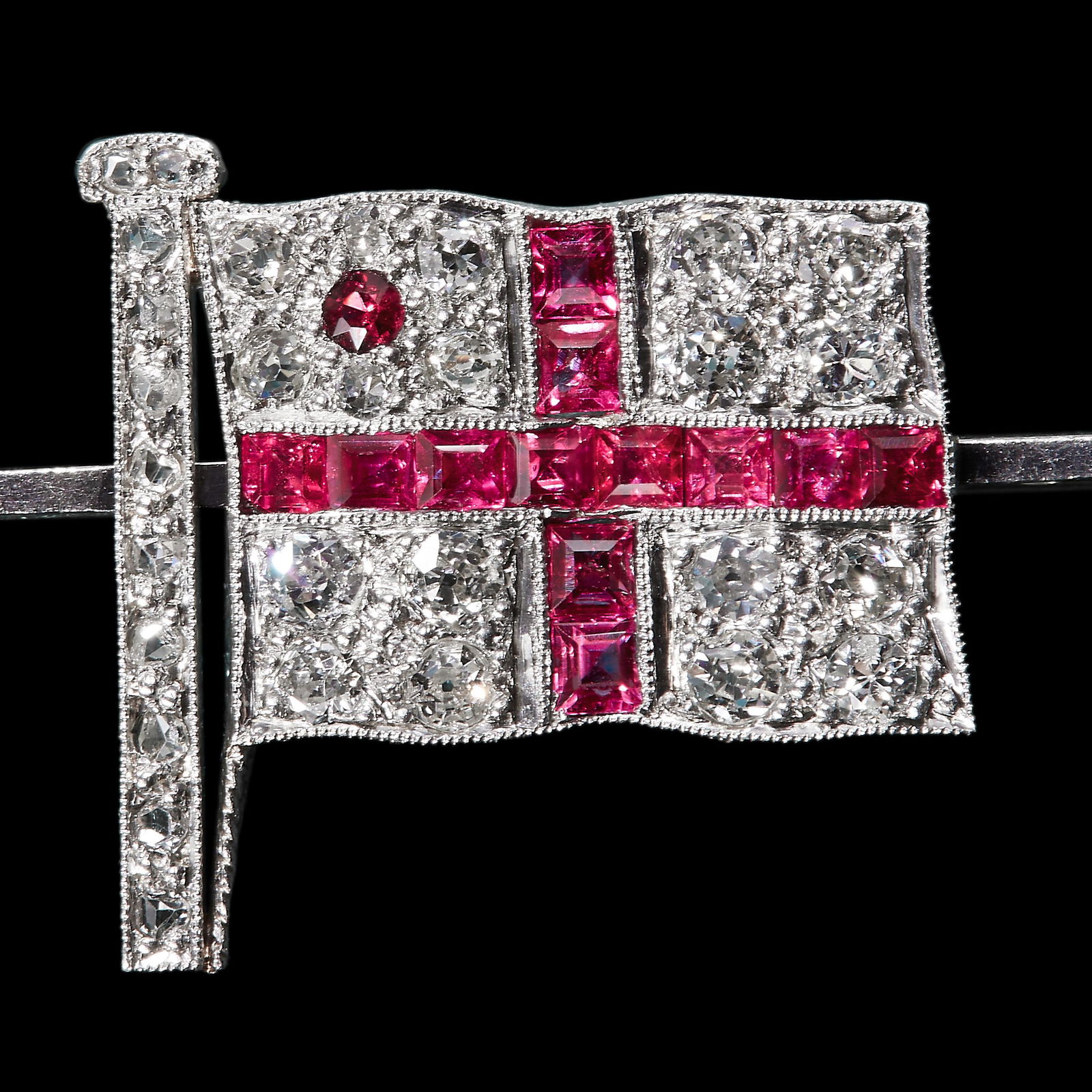 UNUSUAL RUBY AND DIAMOND VICE ADMIRAL SWEETHEART BROOCH (1 of 1)