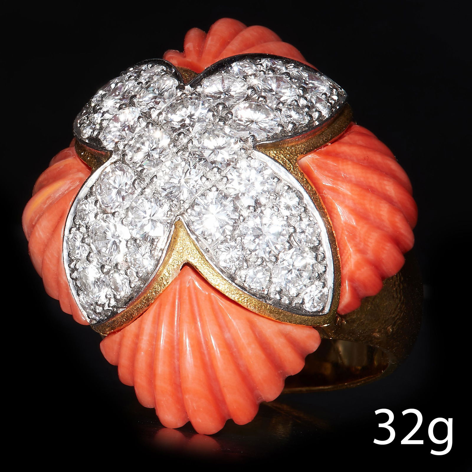 VINTAGE CORAL AND DIAMOND RING (1 of 1)