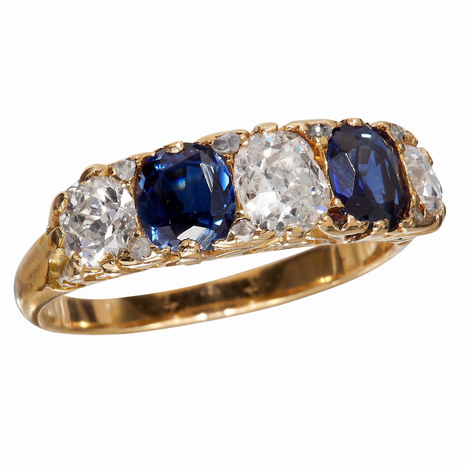 EDWARDIAN SAPPHIRE AND DIAMOND 5-STONE RING (1 of 1)