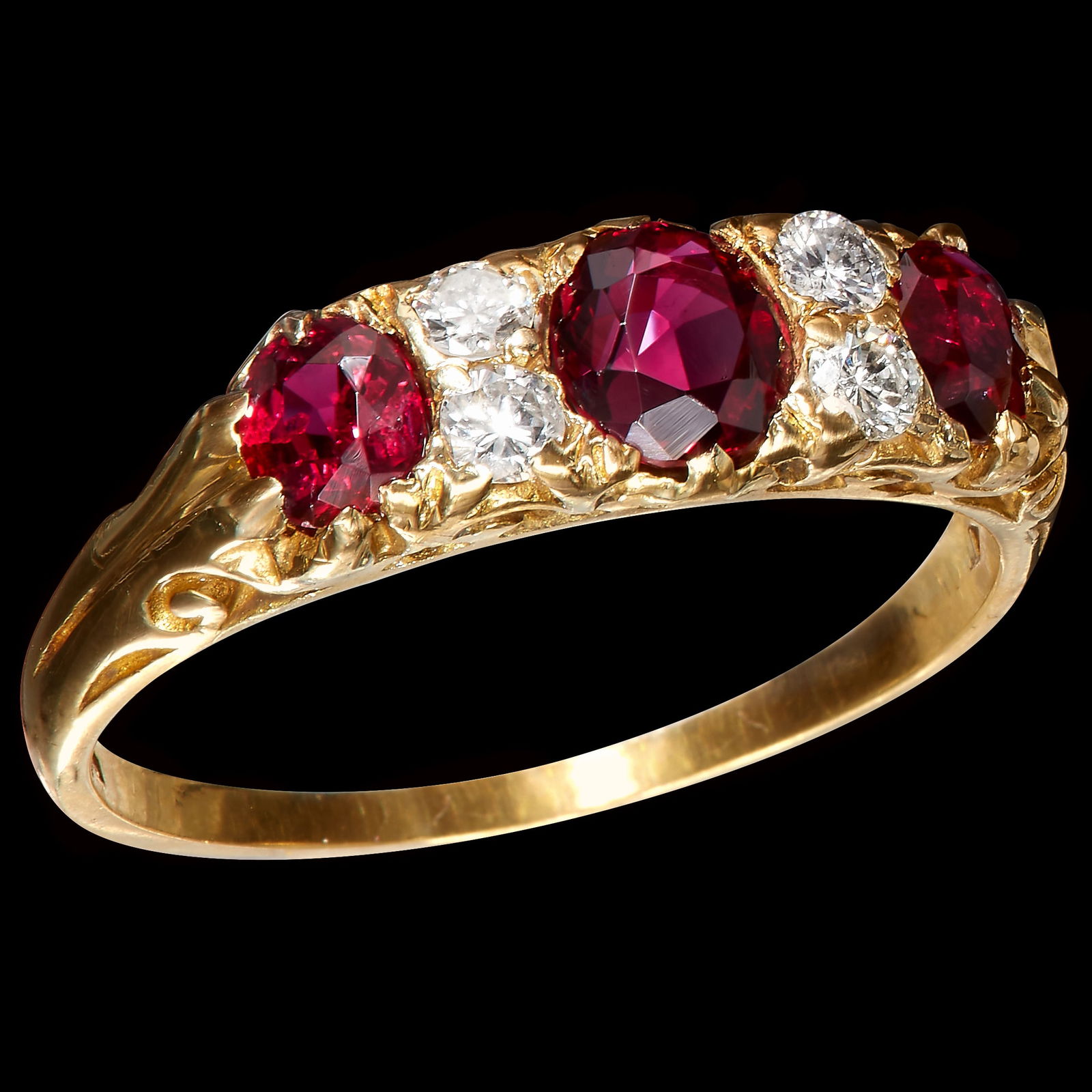 ANTIQUE RUBY AND DIAMOND 5-STONE RING (1 of 1)