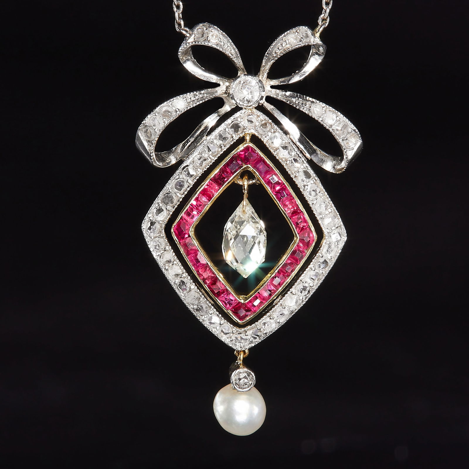 EDWARDIAN DIAMOND AND RUBY PENDANT NECKLACE (1 of 1)
