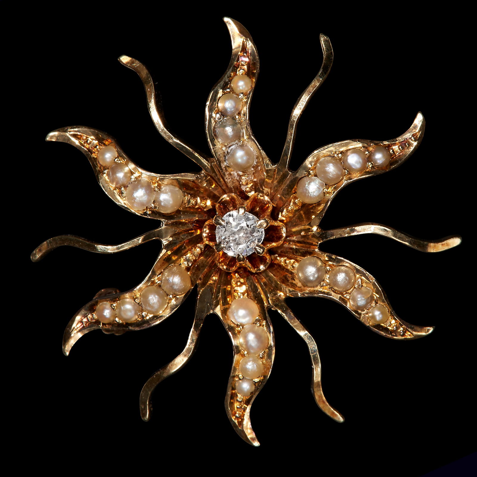 ANTIQUE PEARL AND DIAMOND STAR BROOCH (1 of 1)