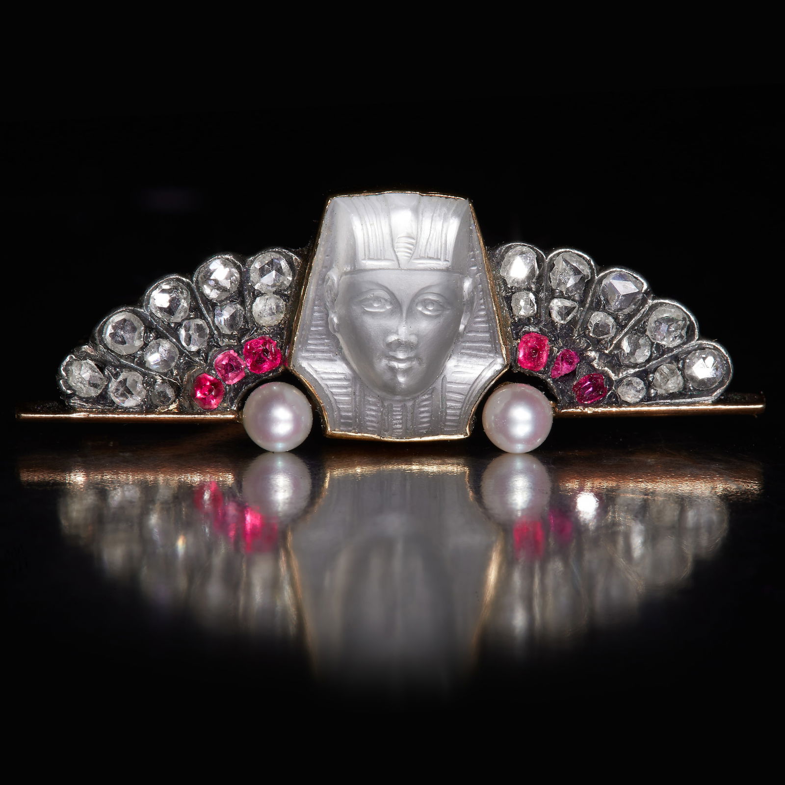 IMPRESSIVE CARVED EGYPTIAN REVIVAL GEM SET BROOCH (1 of 2)