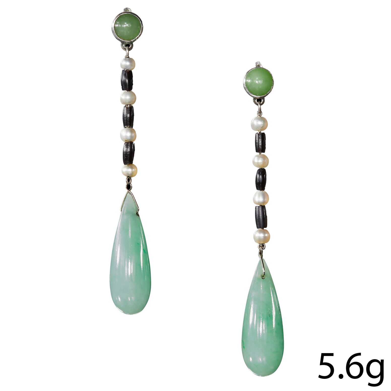 PAIR OF PEARL AND JADE DROP EARRINGS (1 of 1)