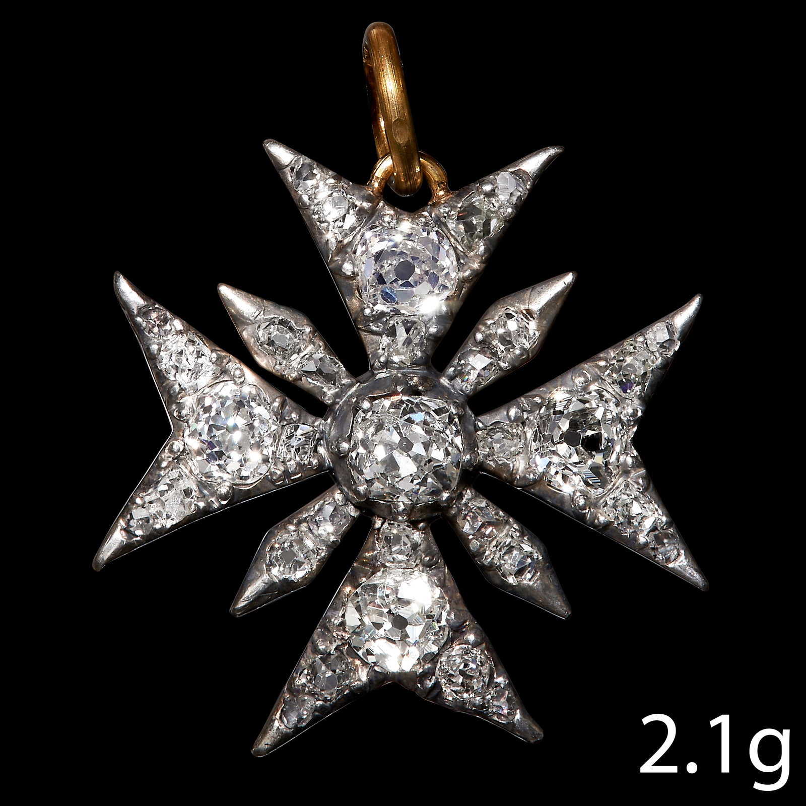 ANTIQUE VICTORIAN MALTESE CROSS DIAMOND PENDANT: ANTIQUE VICTORIAN MALTESE CROSS DIAMOND PENDANTDiamonds totalling approx. 0.80 ct.The diamonds are bright and lively.L. 2.4 cm. 2.1 grams.Good condition