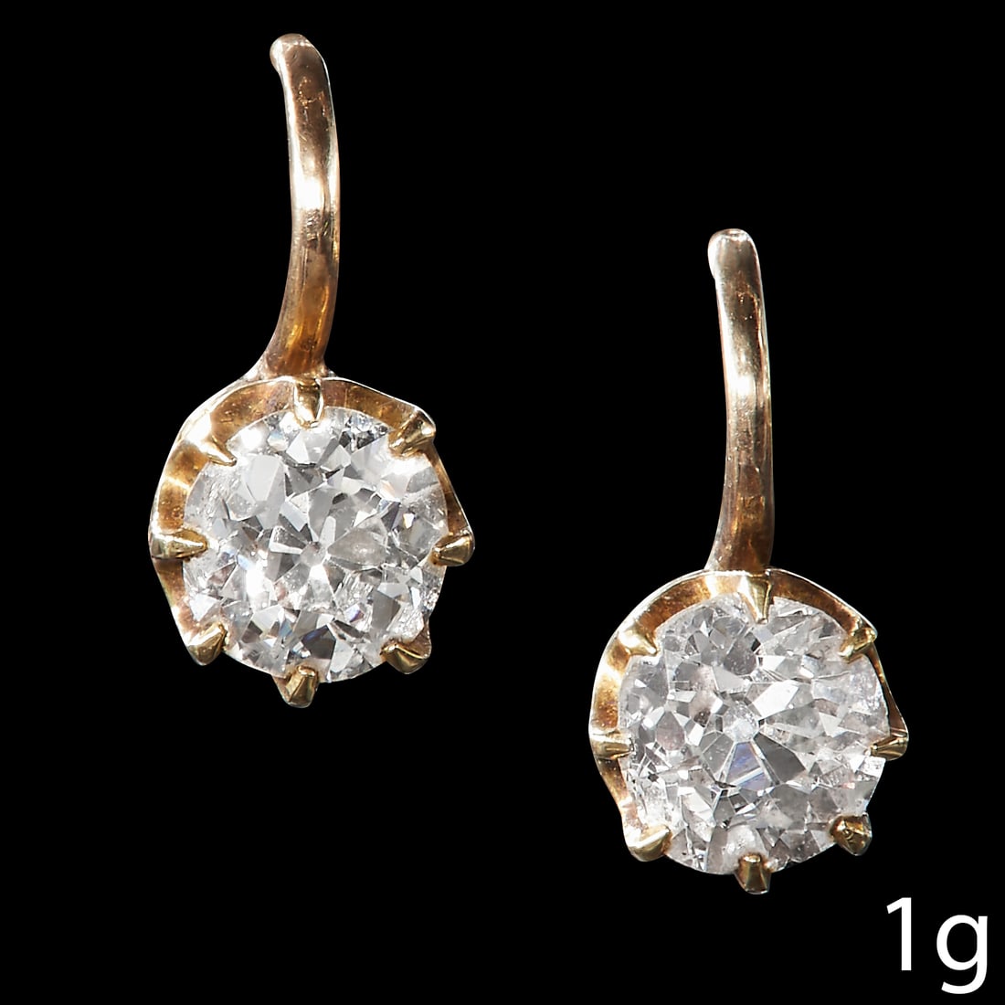 PAIR OF DIAMOND EARRINGS.: PAIR OF DIAMOND EARRINGS.Diamonds totalling approx. 0.74 ct. In our opinion, the diamonds are I-J colour, Si clarity.1 gram. With box.