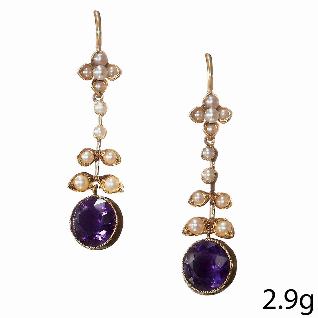 PAIR OF ANTIQUE AMETHYST AND PEARL DORP EARRINGS (1 of 1)