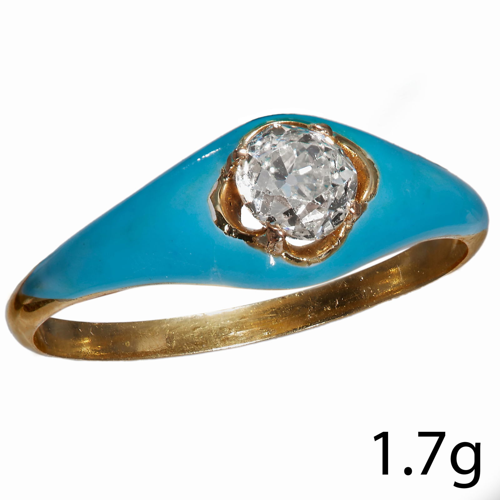 VICTORIAN DIAMOND AND ENAMEL RING, (1 of 1)