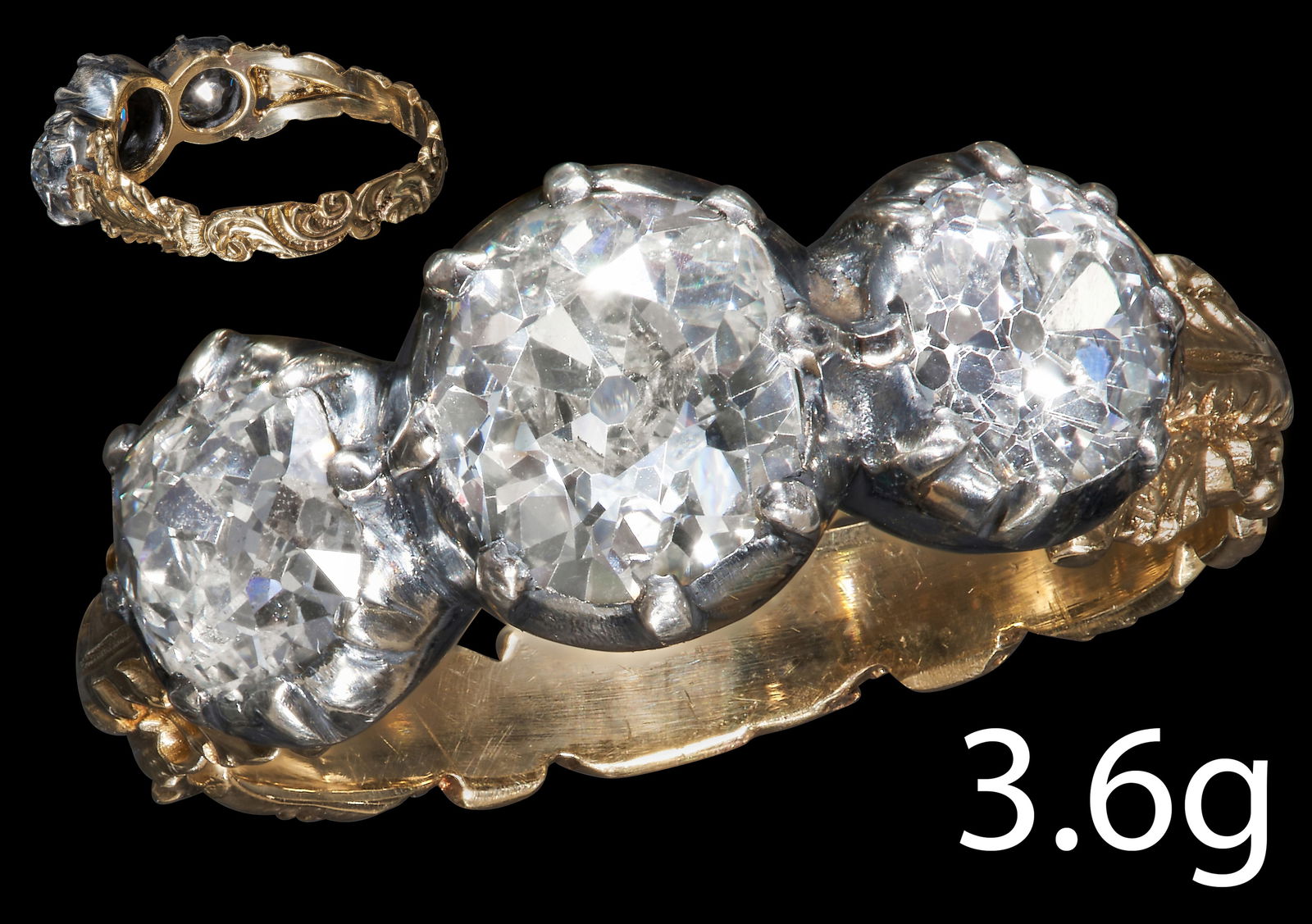 ANTIQUE THREE STONE OLD CUT DIAMOND RING (1 of 2)