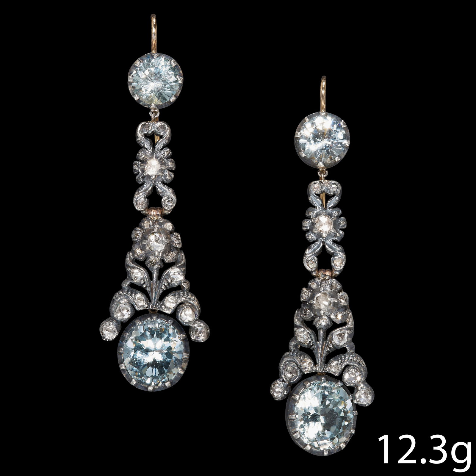 FINE ANTIQUE AQUAMARINE AND DIAMOND EARRINGS (1 of 1)