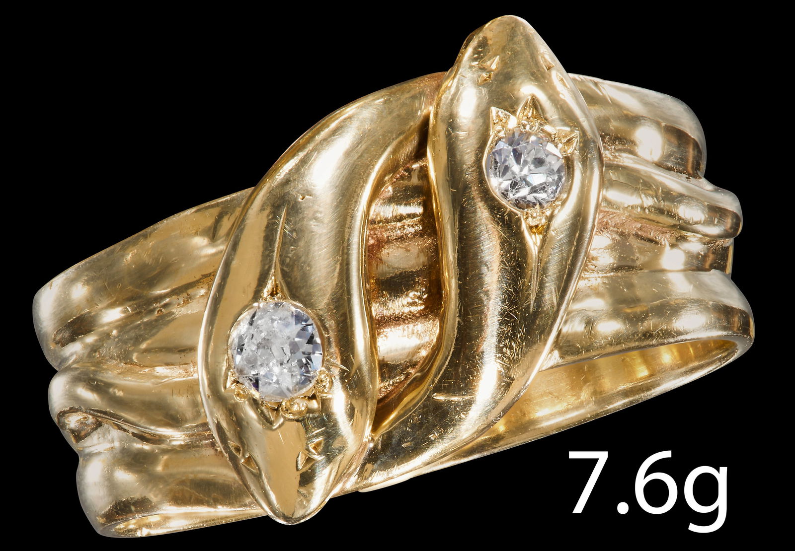 ANTIQUE GOLD DOUBLE DIAMOND SNAKE RING (1 of 1)