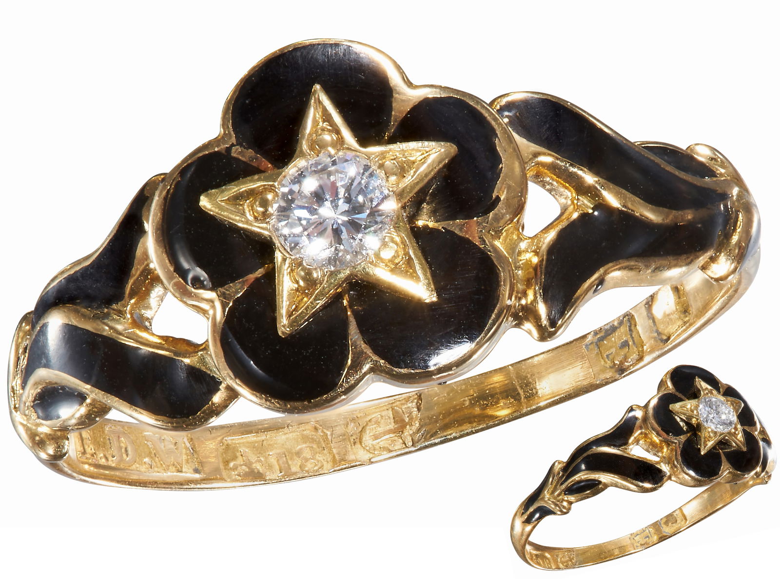 ANTIQUE ENAMEL AND DIAMOND MEMORI RING (1 of 2)