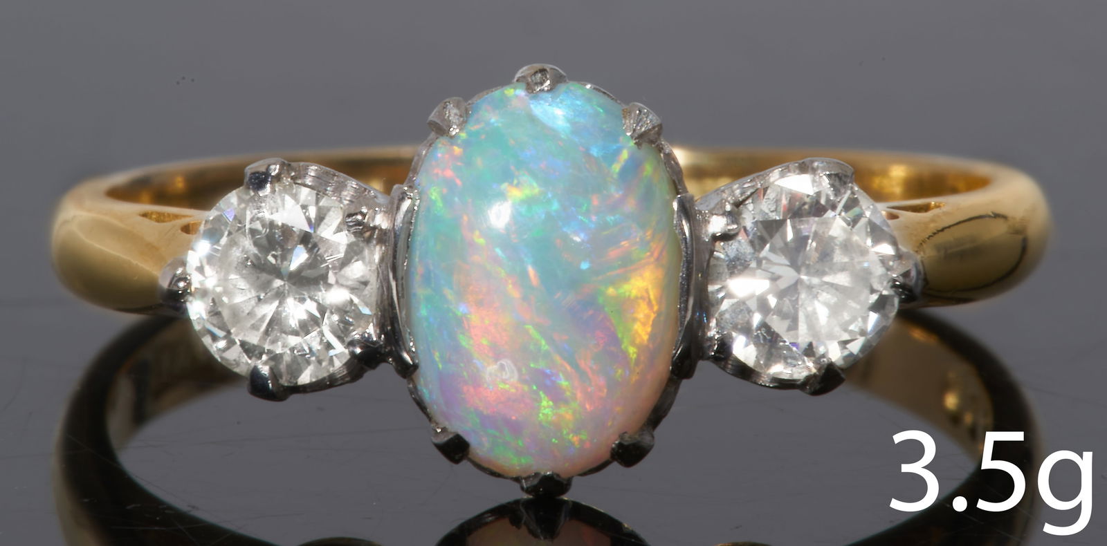 OPAL AND DIAMOND THREE STONE RING (1 of 1)