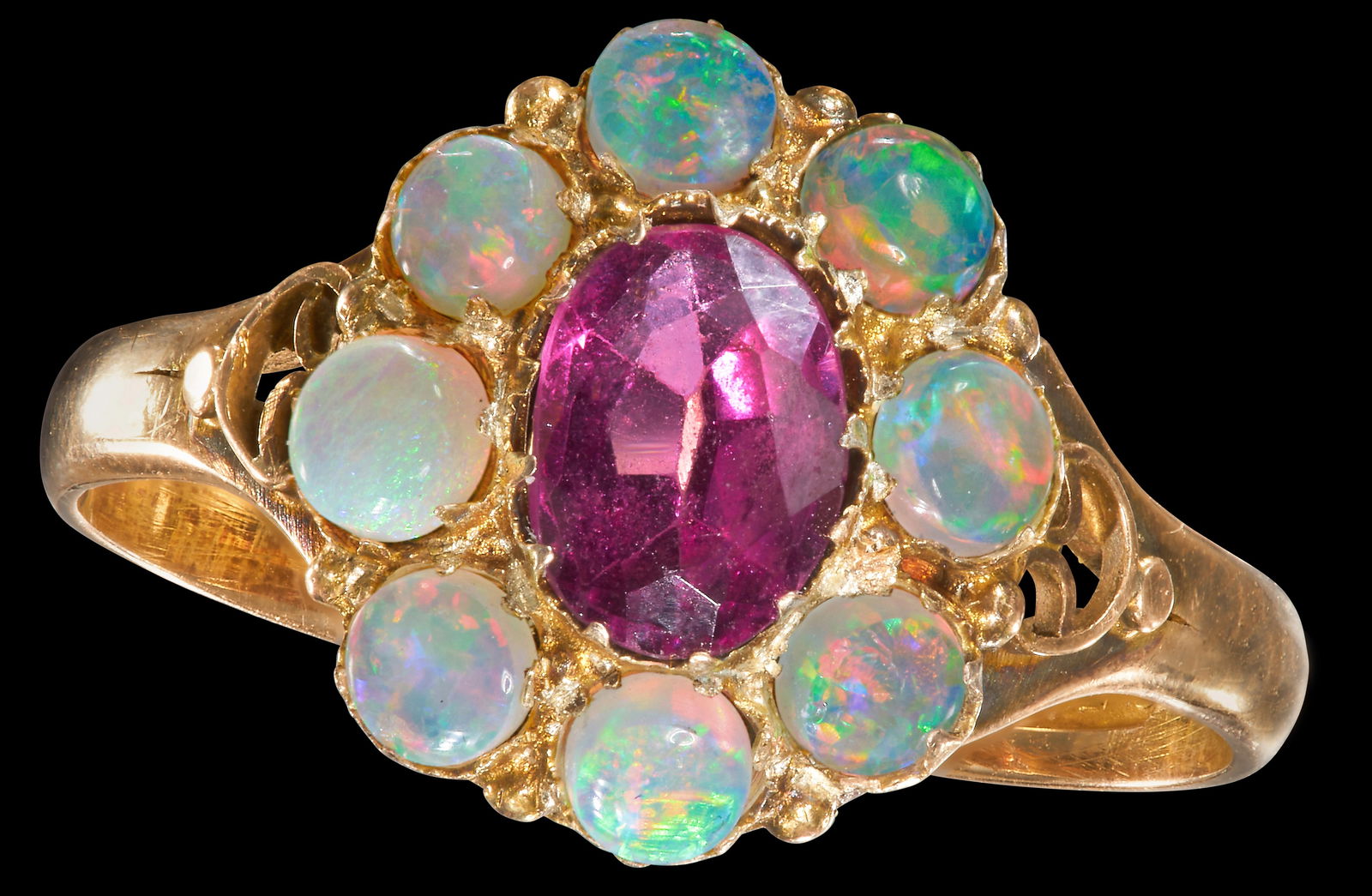 ANTIQUE GARNET AND OPAL CLUSTER GOLD RING (1 of 1)