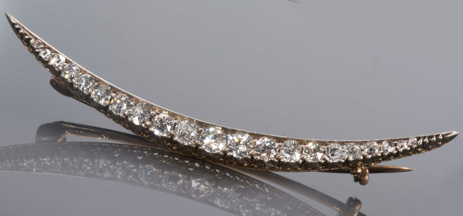 VICTORIAN OLD CUT DIAMOND CRESCENT BROOCH (1 of 1)