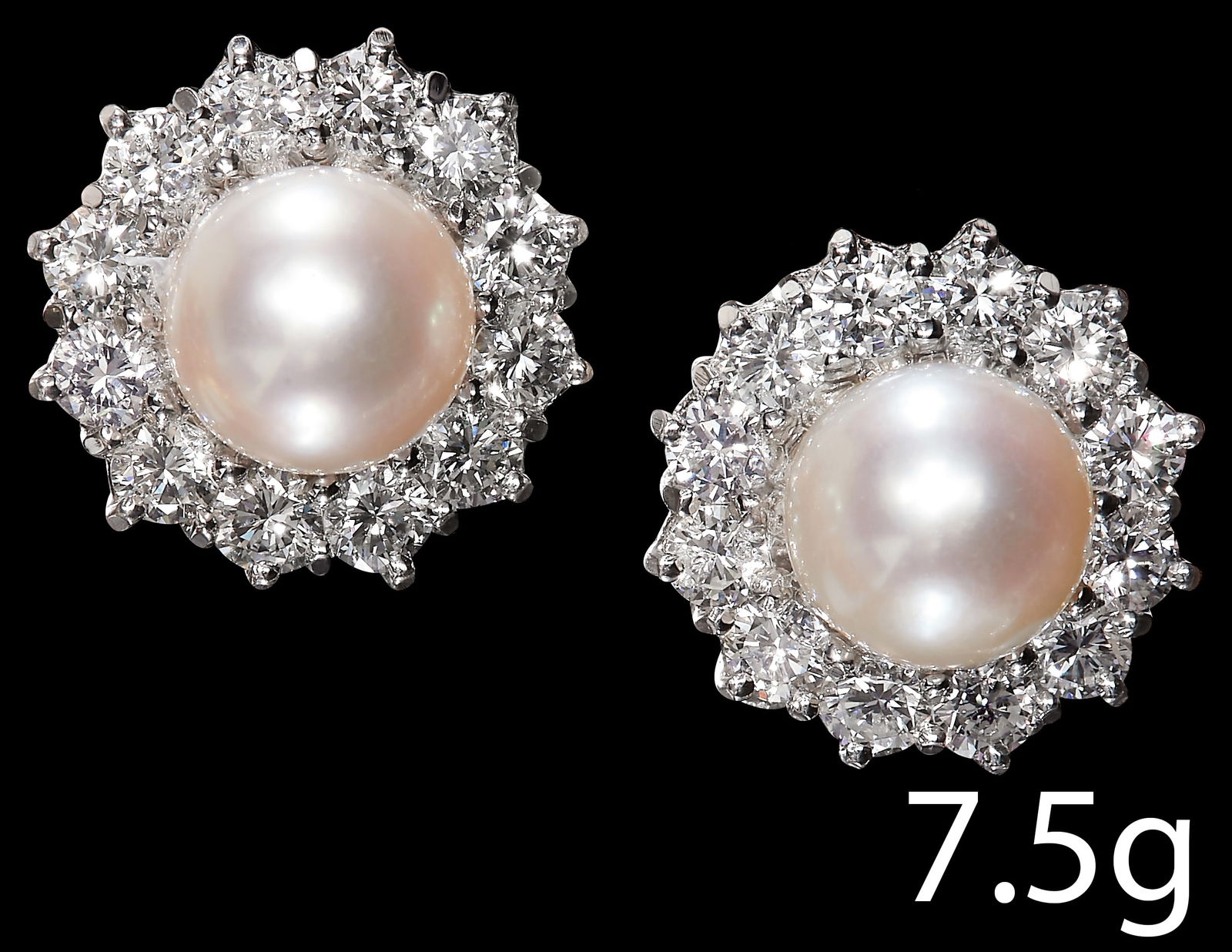 PAIR OF PEARL AND DIAMOND CLUSTER EARRINGS (1 of 1)