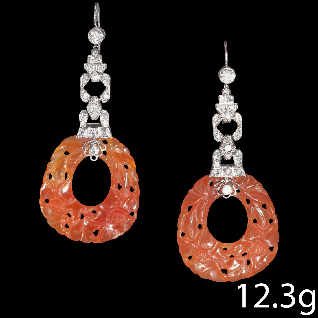PAIR OF ART DECO DIAMOND AND CARNELIAN EARRINGS (1 of 1)