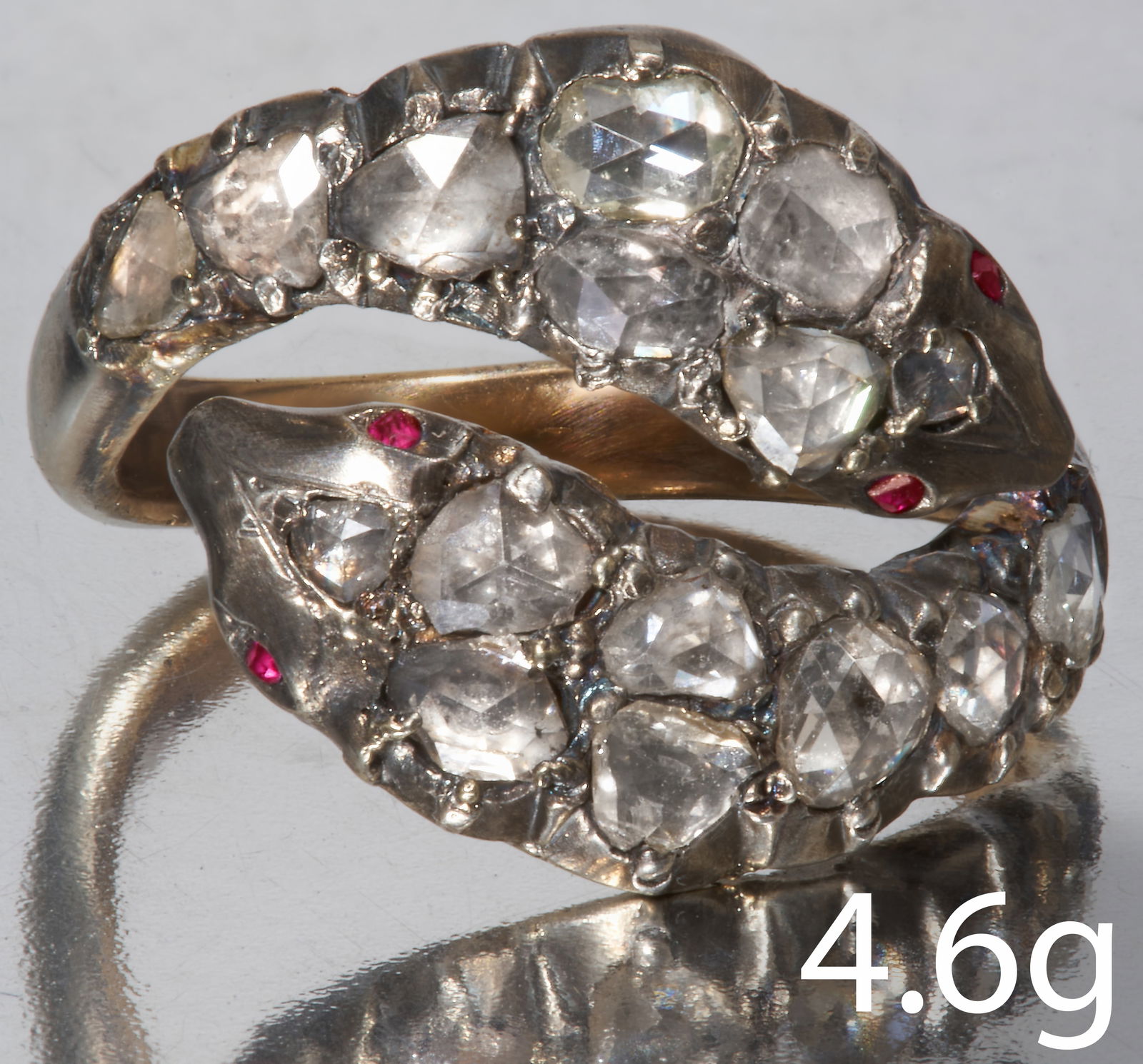 ANTIQUE RUBY AND DIAMOND DOUBLE SNAKE RING (1 of 1)