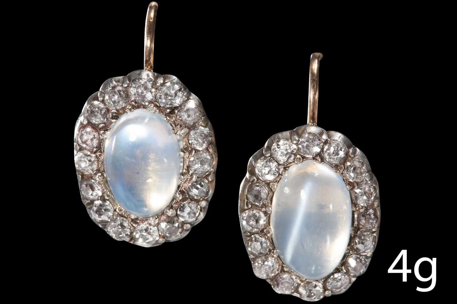 FINE PAIR OF ANTIQUE MOONSTONE AND DIAMOND CLUSTER EARRINGS (1 of 1)
