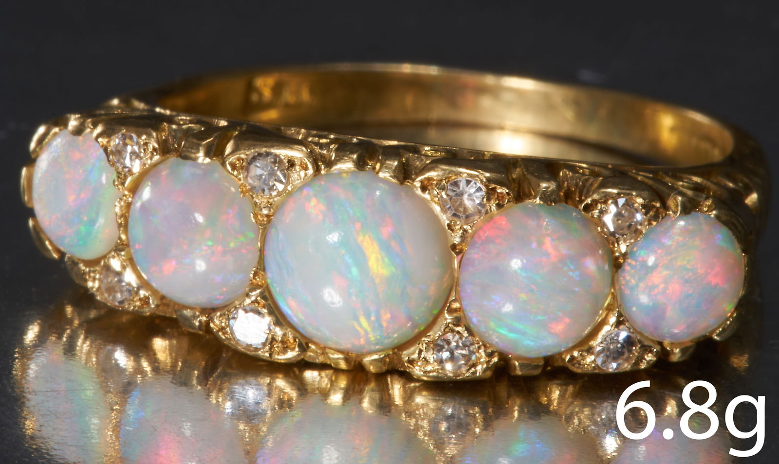 OPAL AND DIAMOND 5-STONE RING (1 of 1)