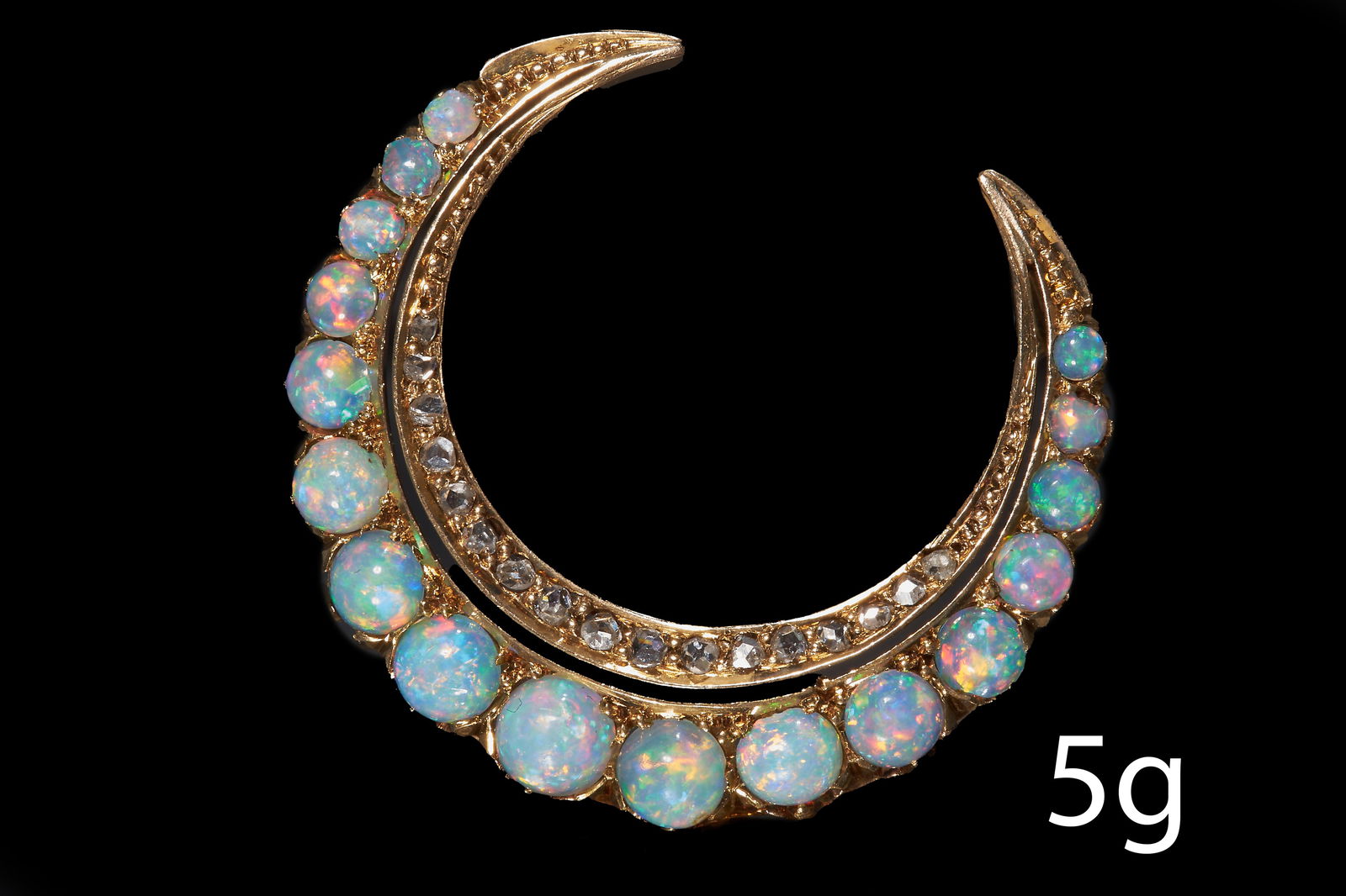 ANTIQUE OPAL AND DIAMOND CRESCENT BROOCH (1 of 1)