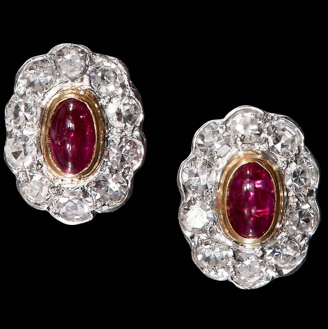 PAIR OF RUBY AND DIAMOND CLUSTER EARRINGS (1 of 1)