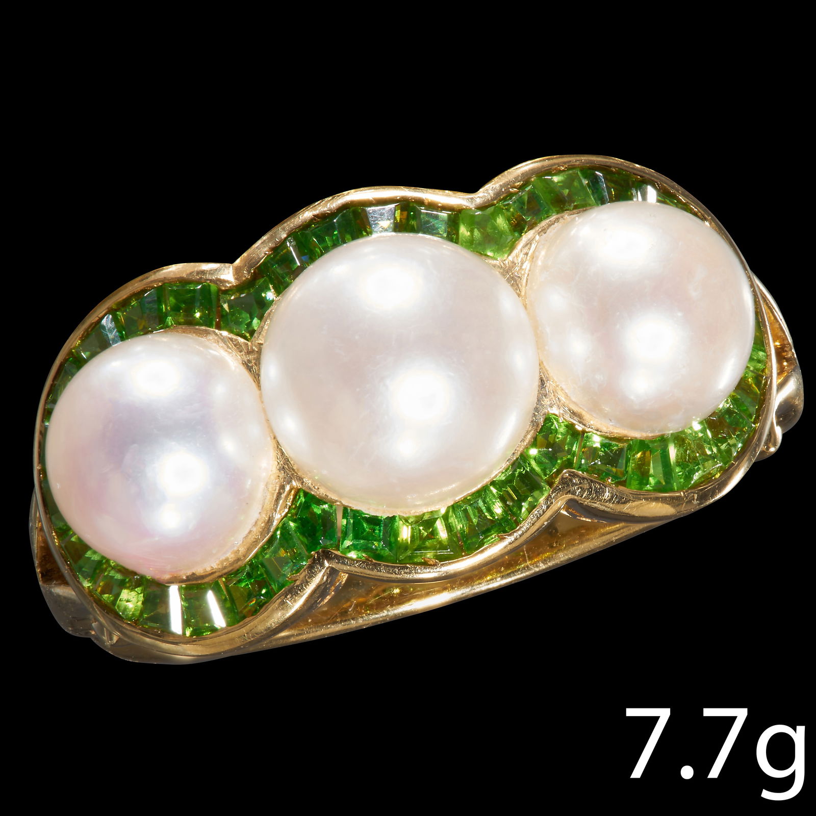 PEARL AND GREEN GARNET TRIPLE CLUSTER RING (1 of 1)