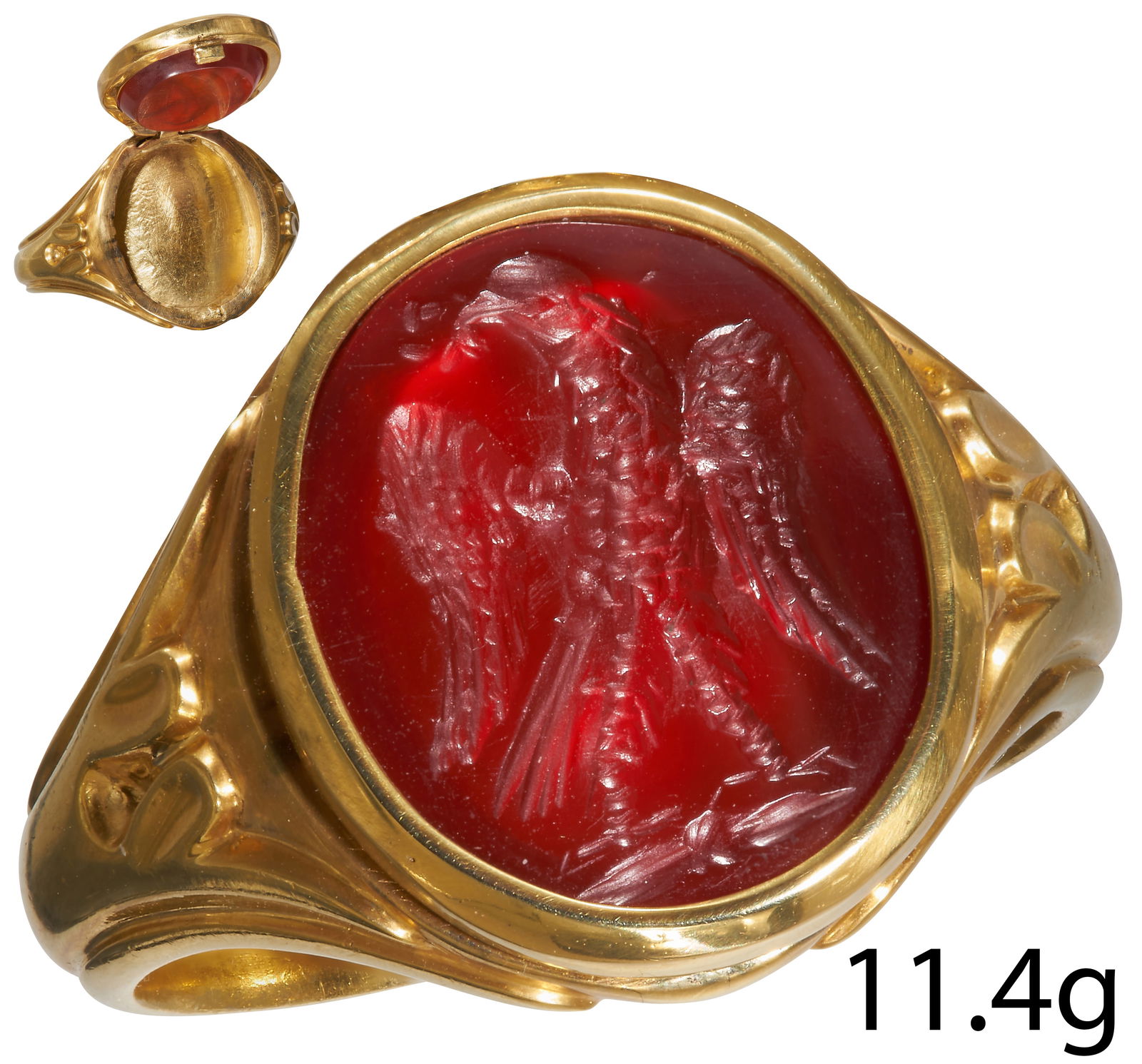 RARE AND UNUSUAL VICTORIAN CARNELIAN INTAGLIO POISON RING (1 of 1)