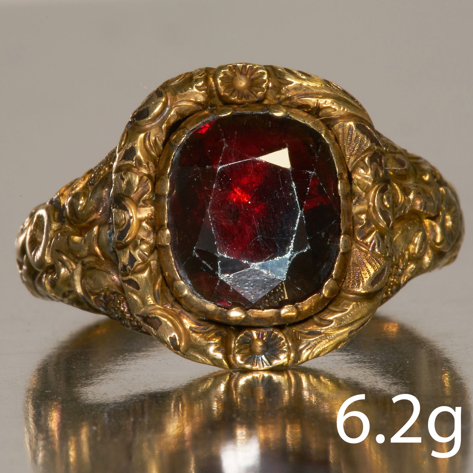 VICTORIAN GOLD SINGLE STONE GARNET RING (1 of 1)