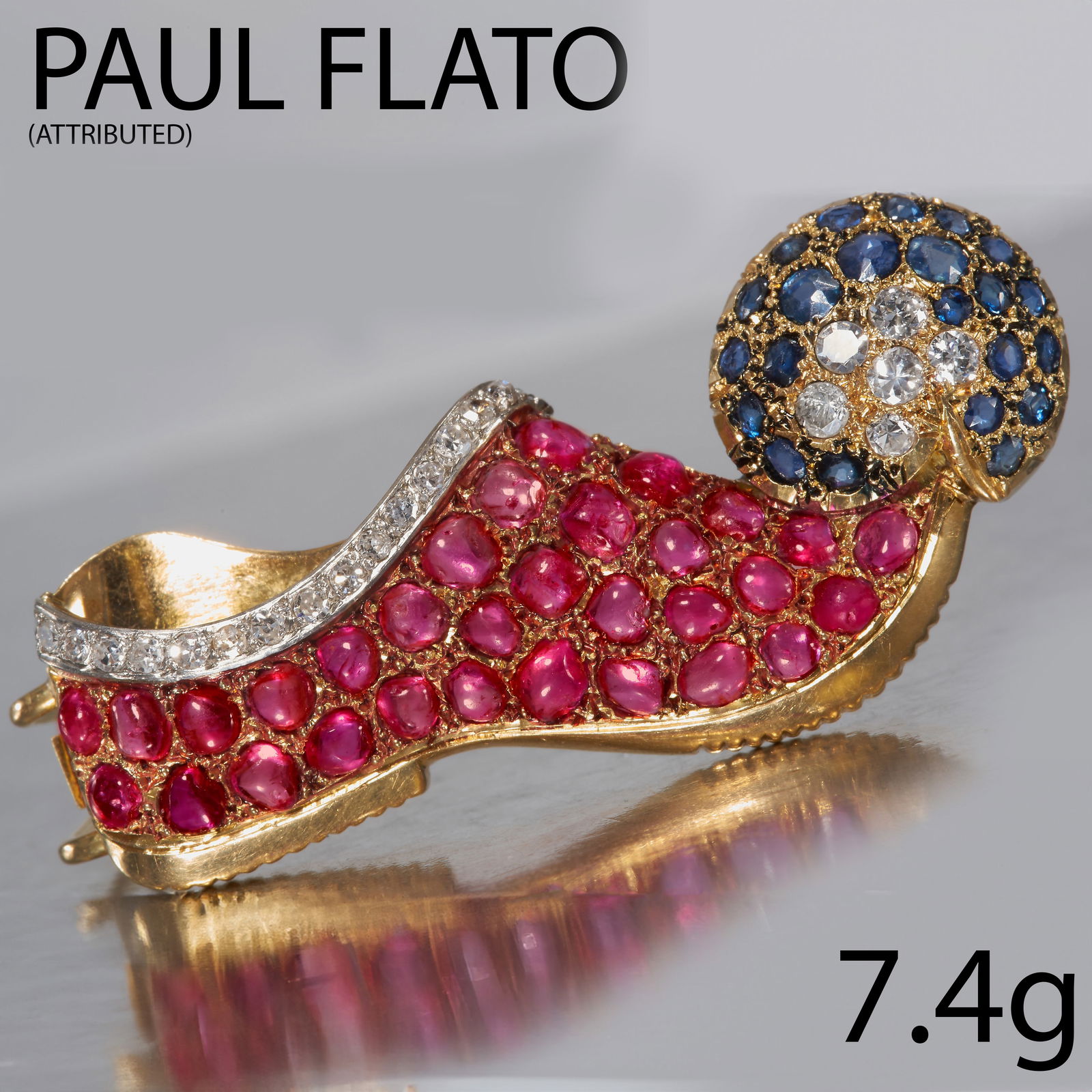 PAUL FLATO (attrib. to). RUBY SAPPHIRE AND DIAMOND BROOCH (1 of 1)