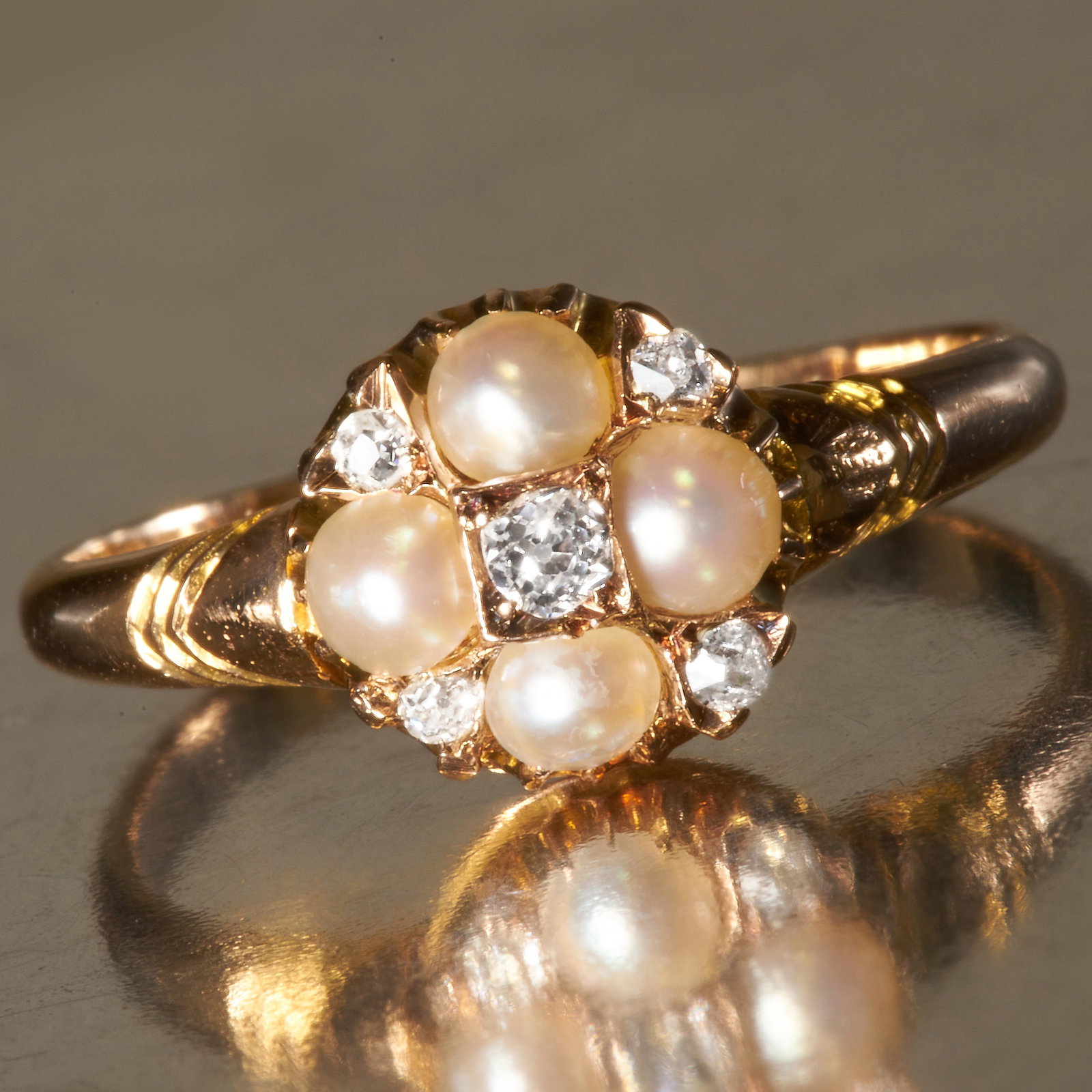 VICTORIAN PEARL AND DIAMOND CLUSTER RING (1 of 1)