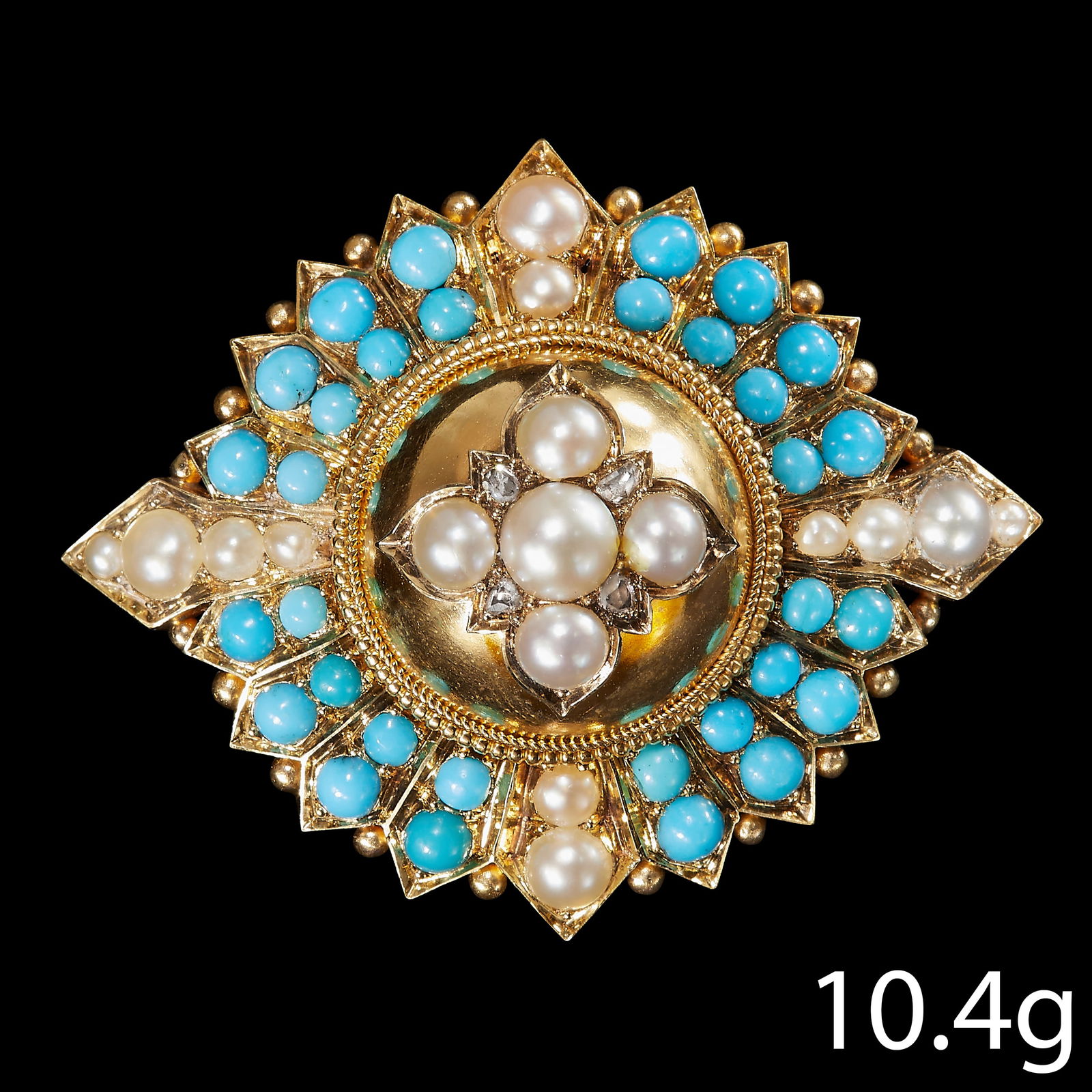VICTORIAN PEARL AND TURQUOISE BROOCH (1 of 1)