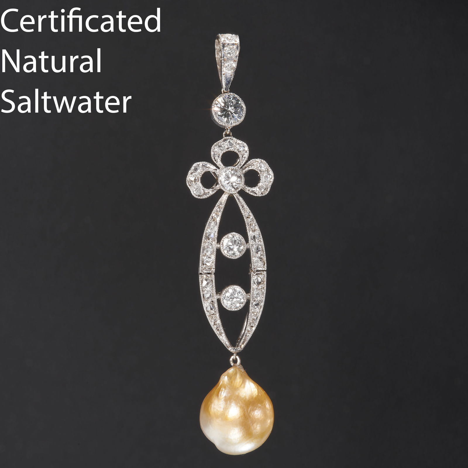 BELLE EPOQUE CERTIFICATED NATURAL PEARL AND DIAMOND PENDANT (1 of 1)
