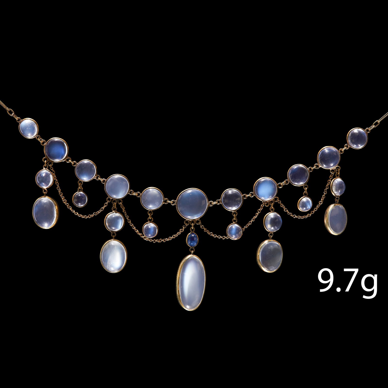 FINE ANTIQUE MOONSTONE AND SAPPHIRE DROP NECKLACE (1 of 1)