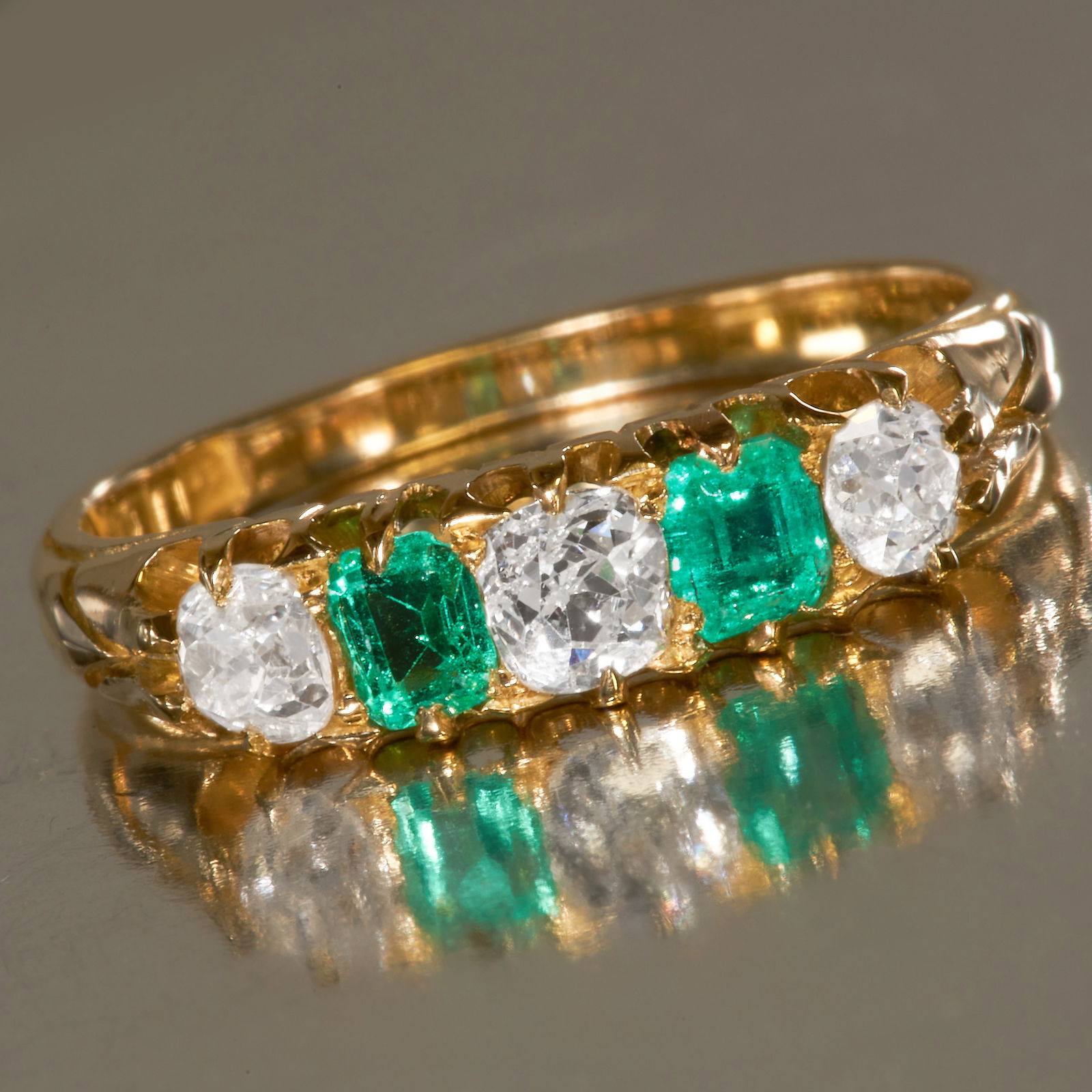 EMERALD AND DIAMOND 5-STONE RING (1 of 1)