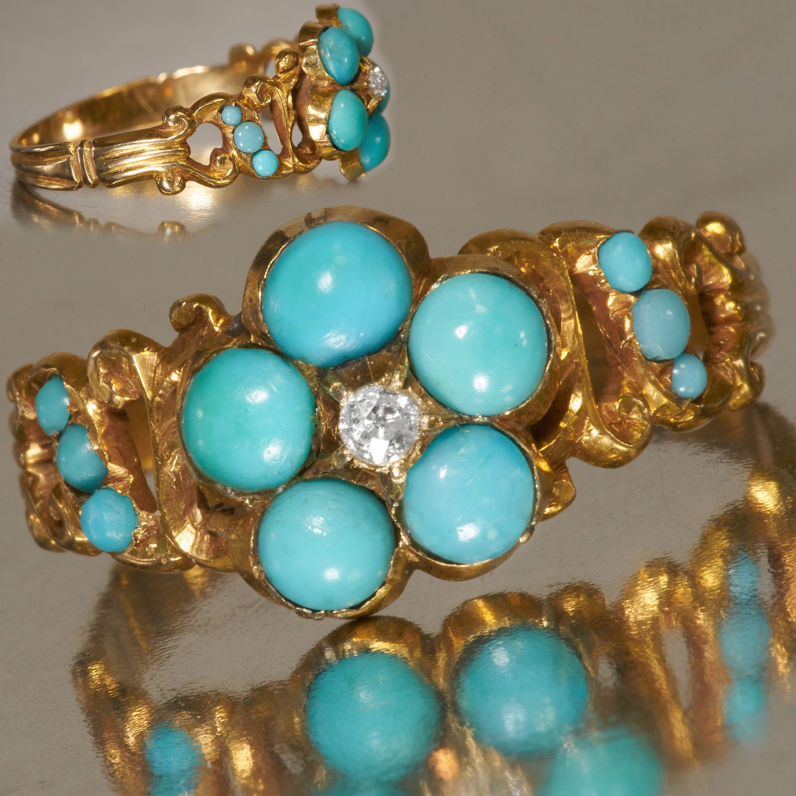 VICTORIAN TURQUOISE AND DIAMOND CLUSTER RING (1 of 1)
